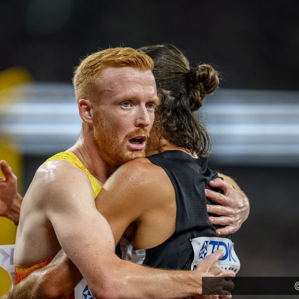 Frederik Ruppert (LAV Stadtwerke Tübingen) mit Weltmeister Geordie Beamish (Neuseeland)